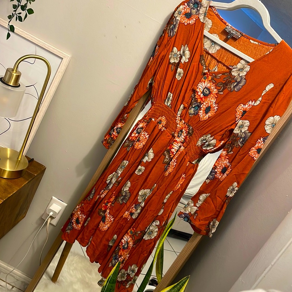 Orange floral print dress
